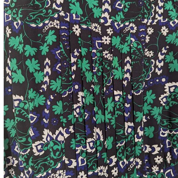 Veronica Beard Elm Silk Shirtdress V-Neck Pleated Green Floral Size 2 Preowned - Picture 10 of 13